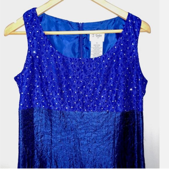 Vtg Y2K J. TAYLOR Cocktail Dress Blue Rhinestones &. Jacket Size 10 Lace - Picture 6 of 12